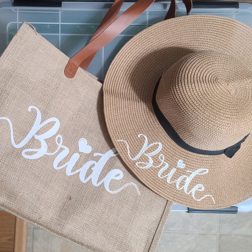 Bride Beach Sun Hat and Bride Juste Tote Bag Set
